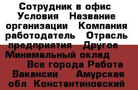 Сотрудник в офис. Условия › Название организации ­ Компания-работодатель › Отрасль предприятия ­ Другое › Минимальный оклад ­ 25 000 - Все города Работа » Вакансии   . Амурская обл.,Константиновский р-н